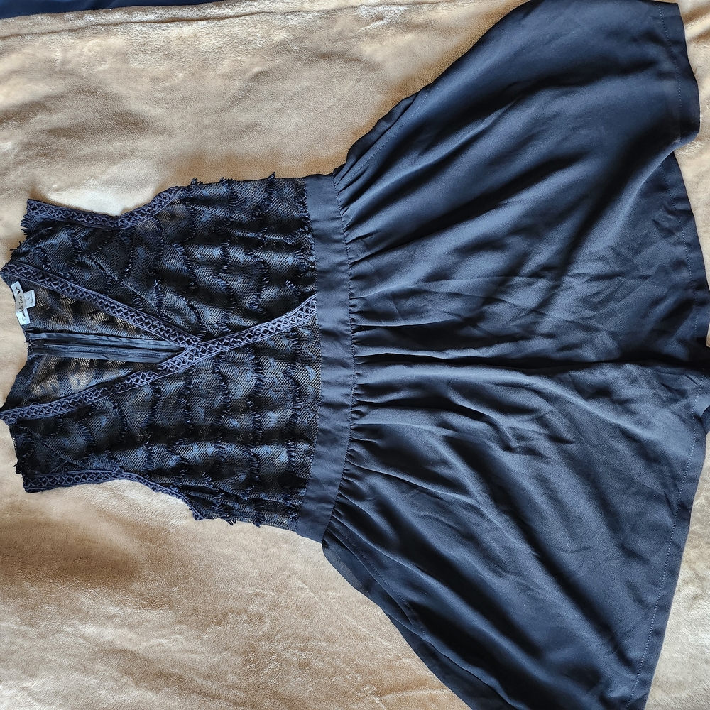 Double Zero Black Ruffled Pleated Bodysuit